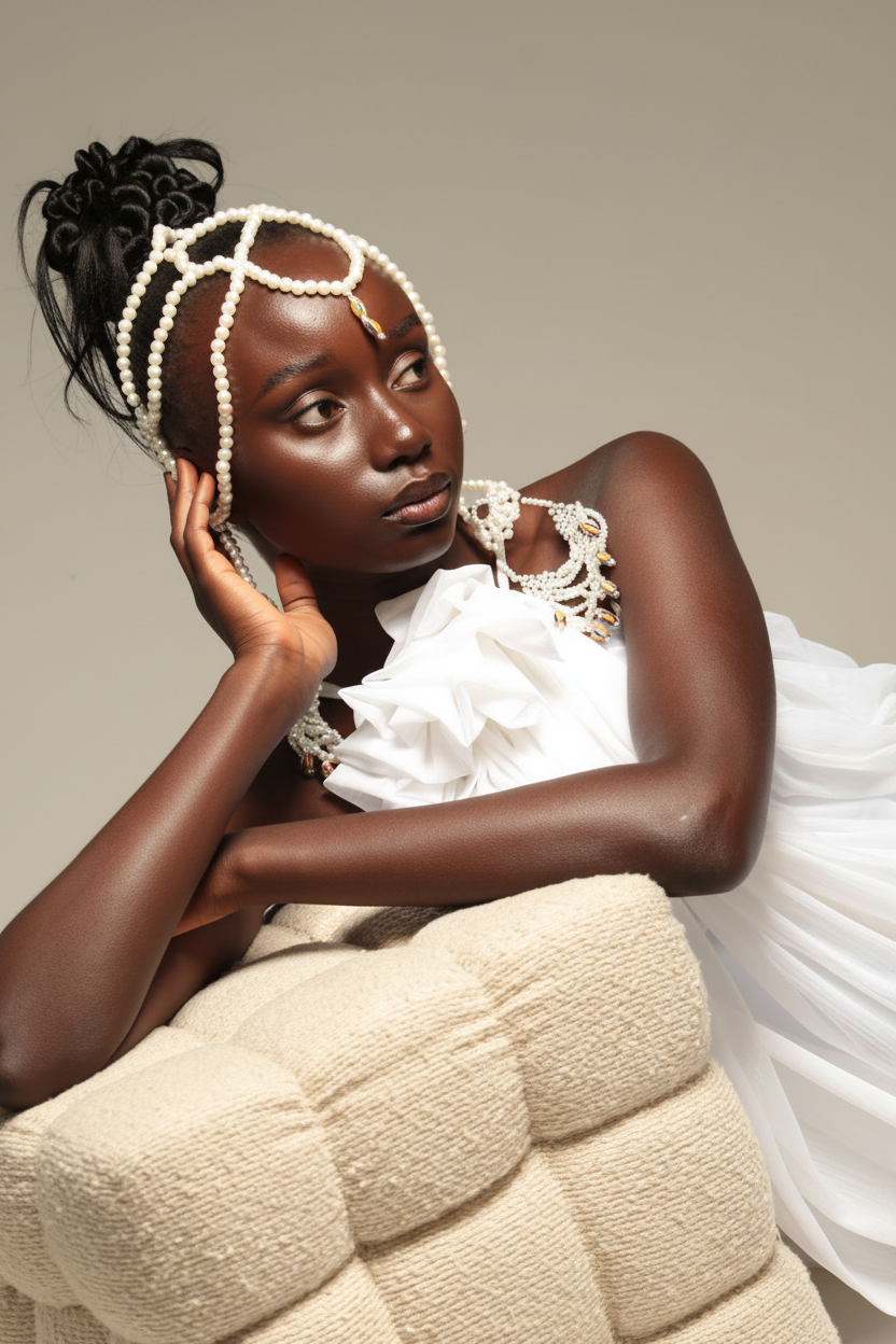 Zahara – Bijou de tête perles, cauris & bamiléké