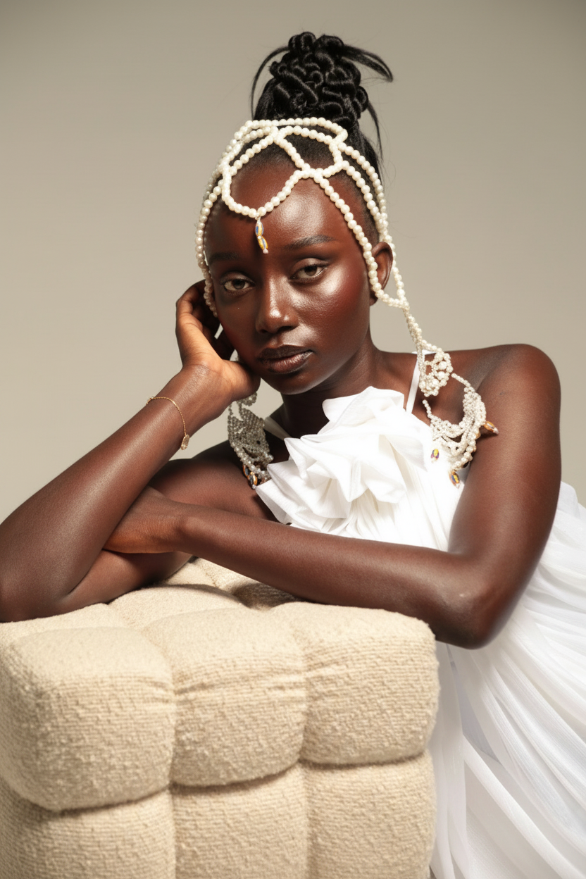 Zahara – Bijou de tête perles, cauris & bamiléké
