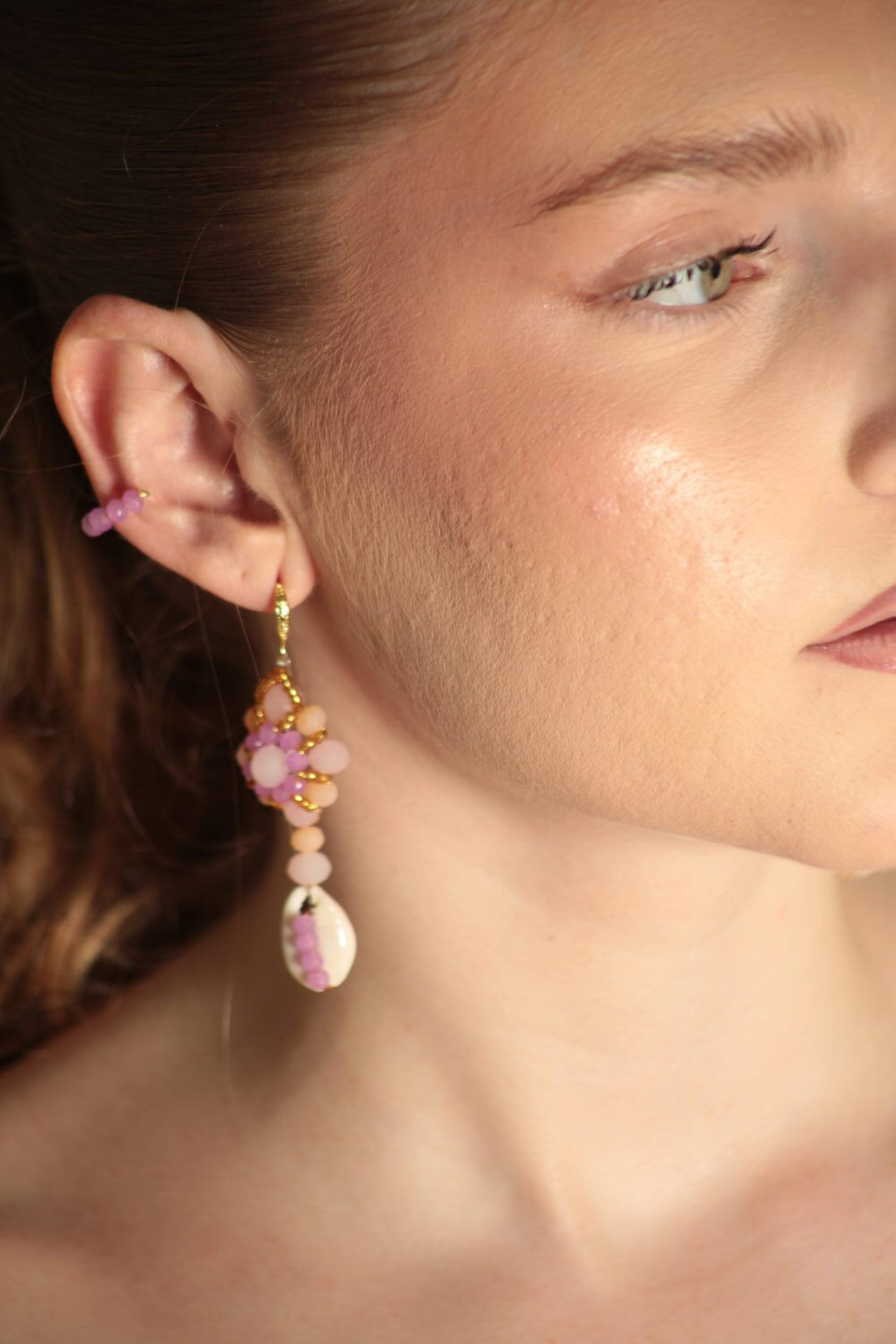 Indila – Bijou de tête & boucles d'oreilles assorti - rose
